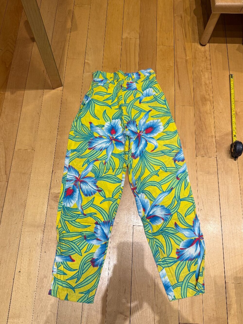 American Vintage Tropical Floral High Waist Tapered Pants Yellow Blue Cotton XS
